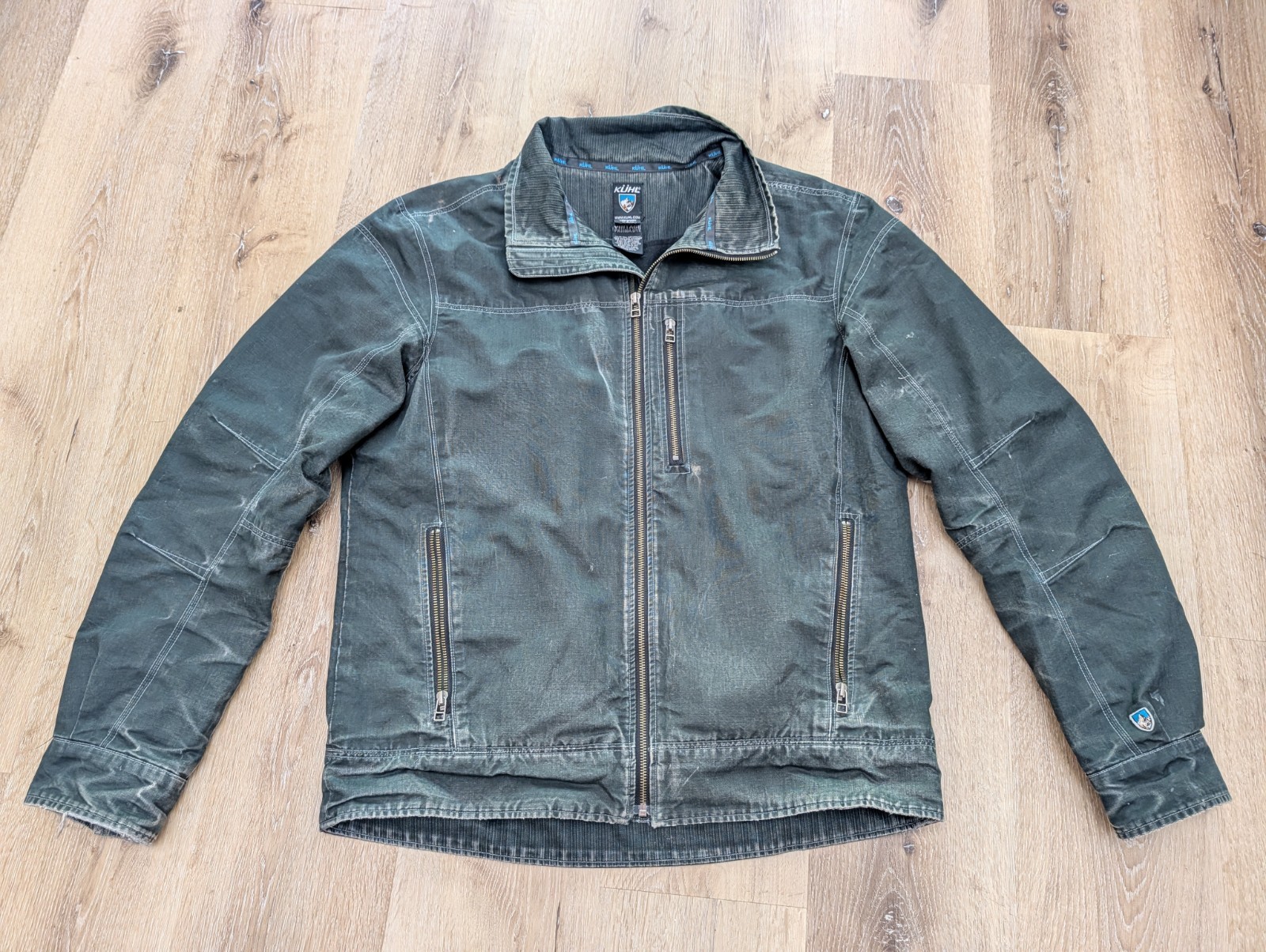 Kuhl Full Zip Burr Jacket Green VTG Patina Dye Soft Brushed Outerwear Work Men L