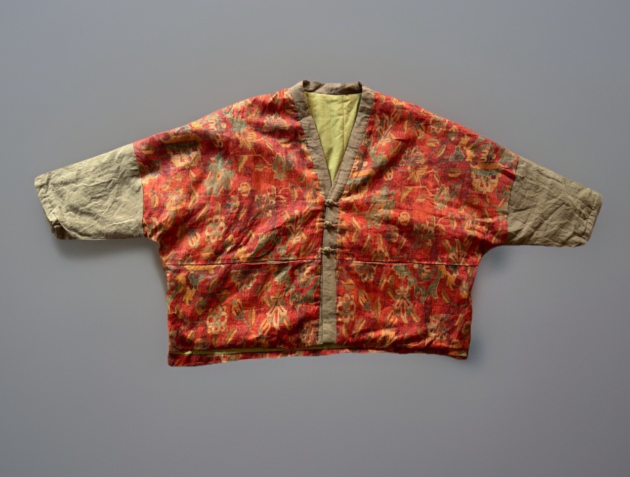 Quilted Jacket Cotton Vintage Floral Pattern Pockets Oriental Boho One Size