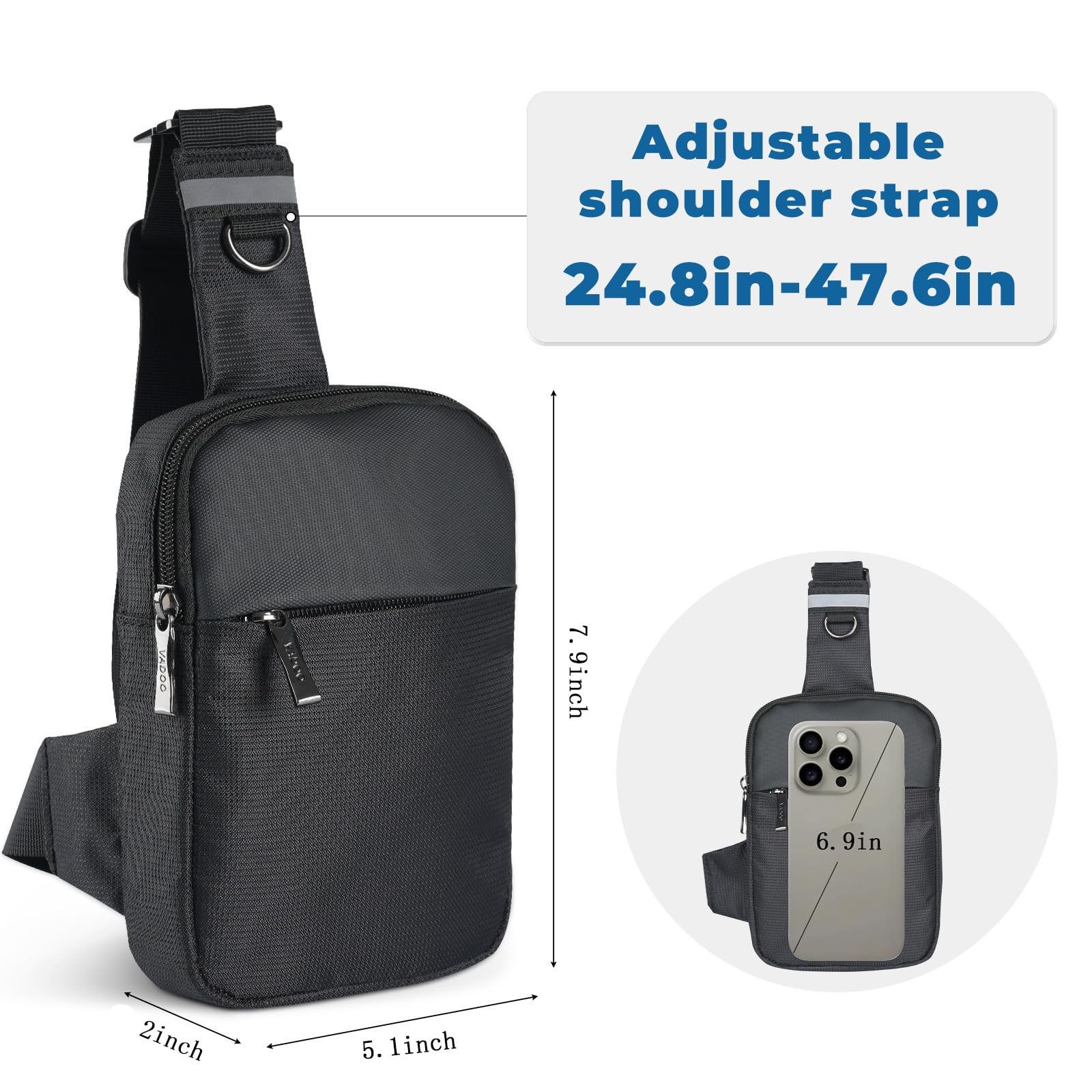 Small Sling Bag Mini Crossbody with RFID 5.1 inches L x 2 W 7.9 H, Black