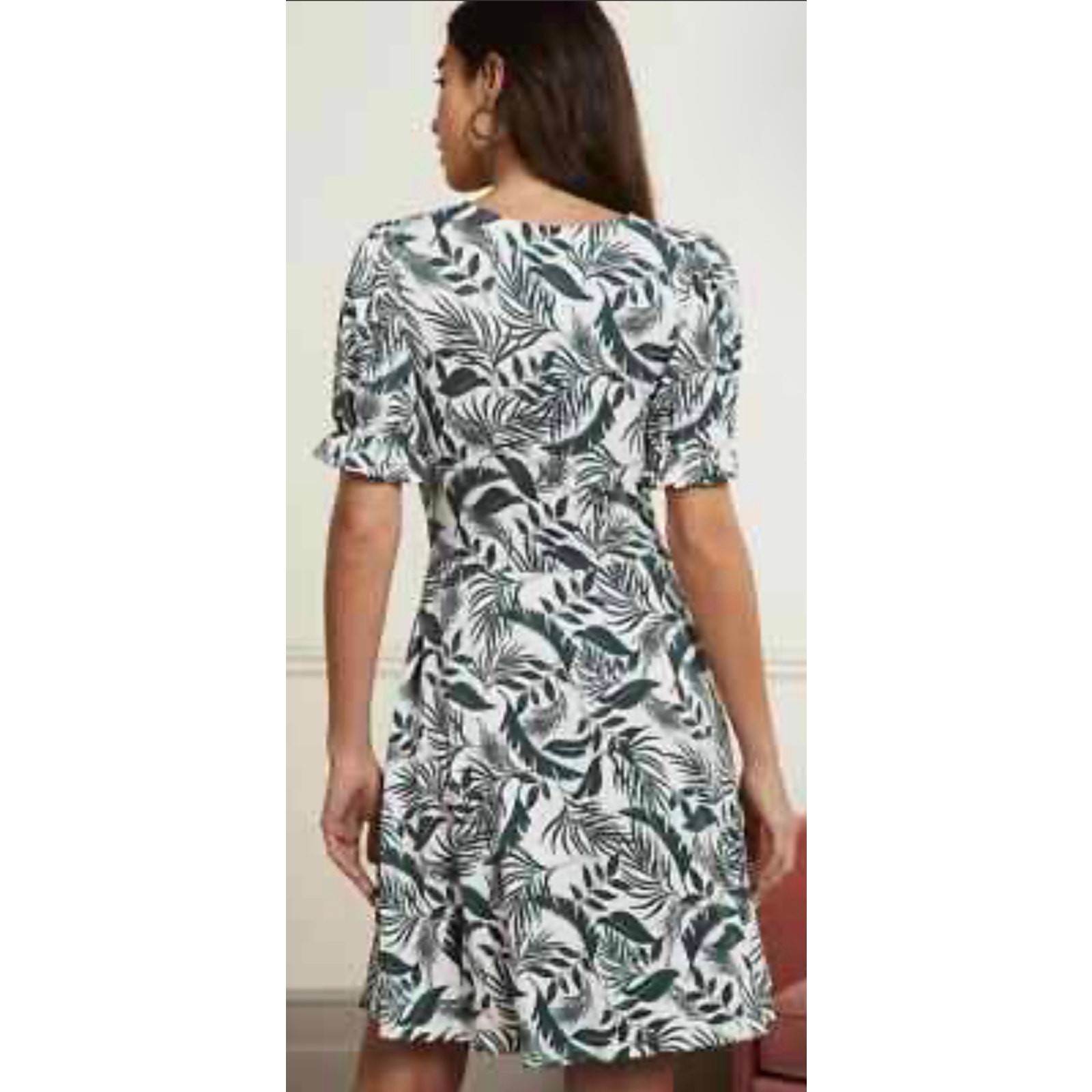 Boden Midnight Garden Tropic Foliage Midi Dress Pockets Green & White Size 10R