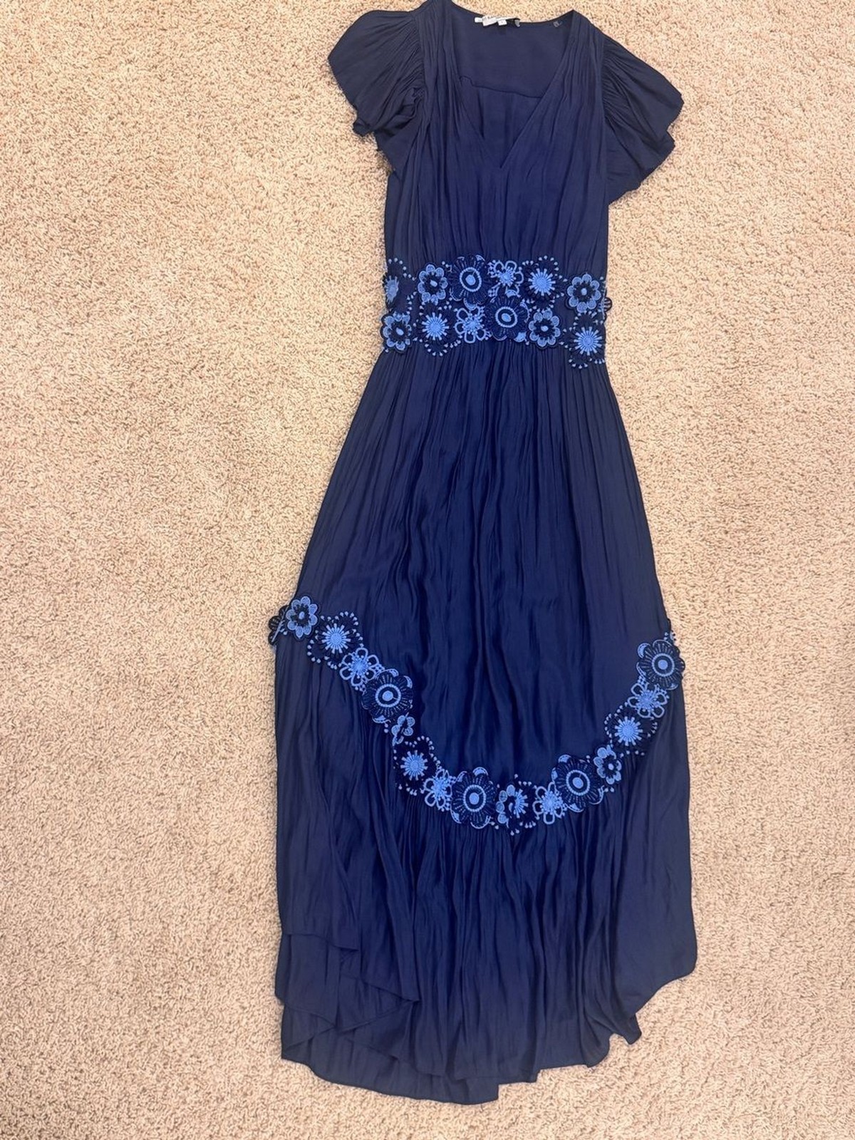 EUC Ramy Brook Navy Maxi Dress with Blue Floral Embroidery- worn once!