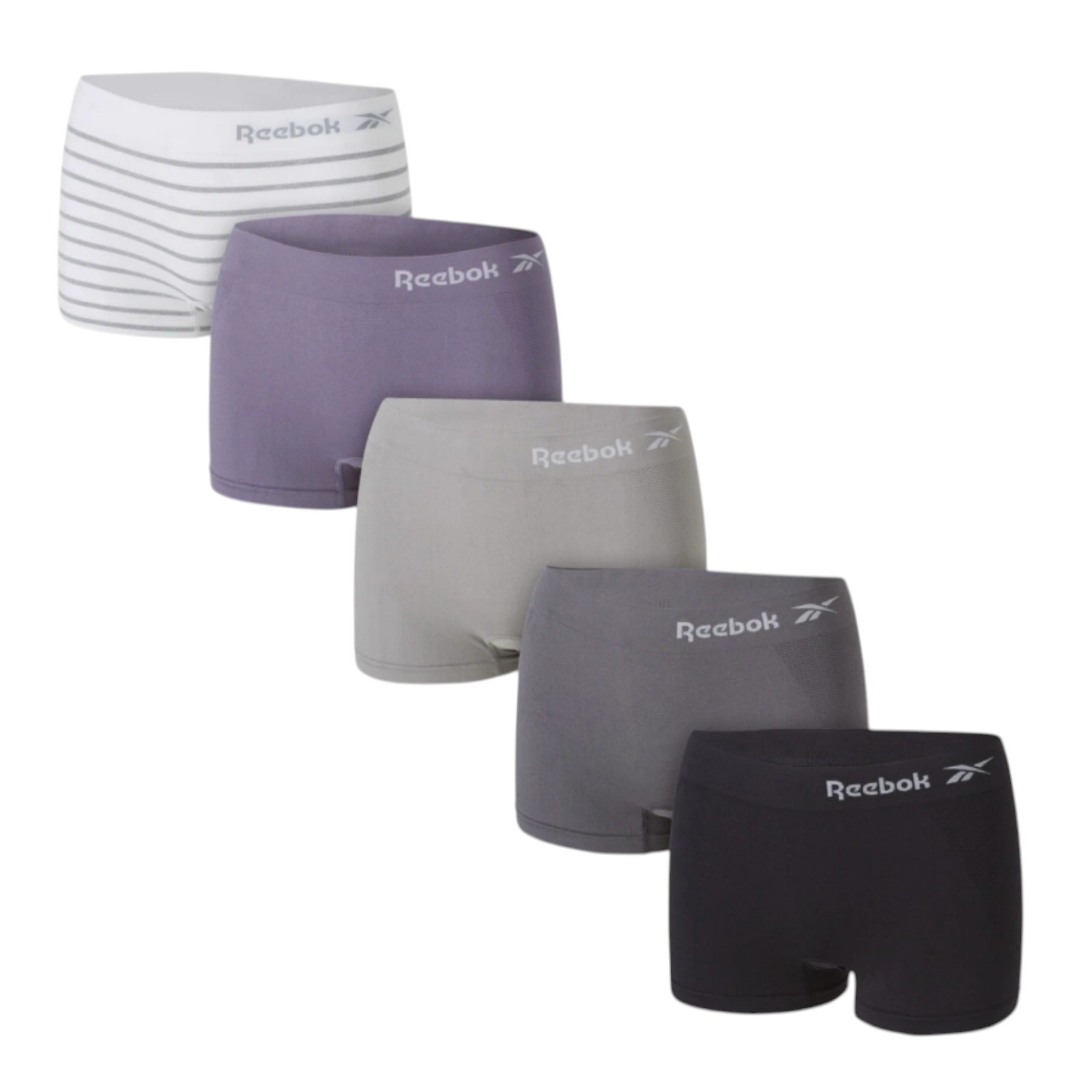 NEW Women’s Reebok 5 Pack Seamless Boyshorts White Purple Black Underwear L / XL