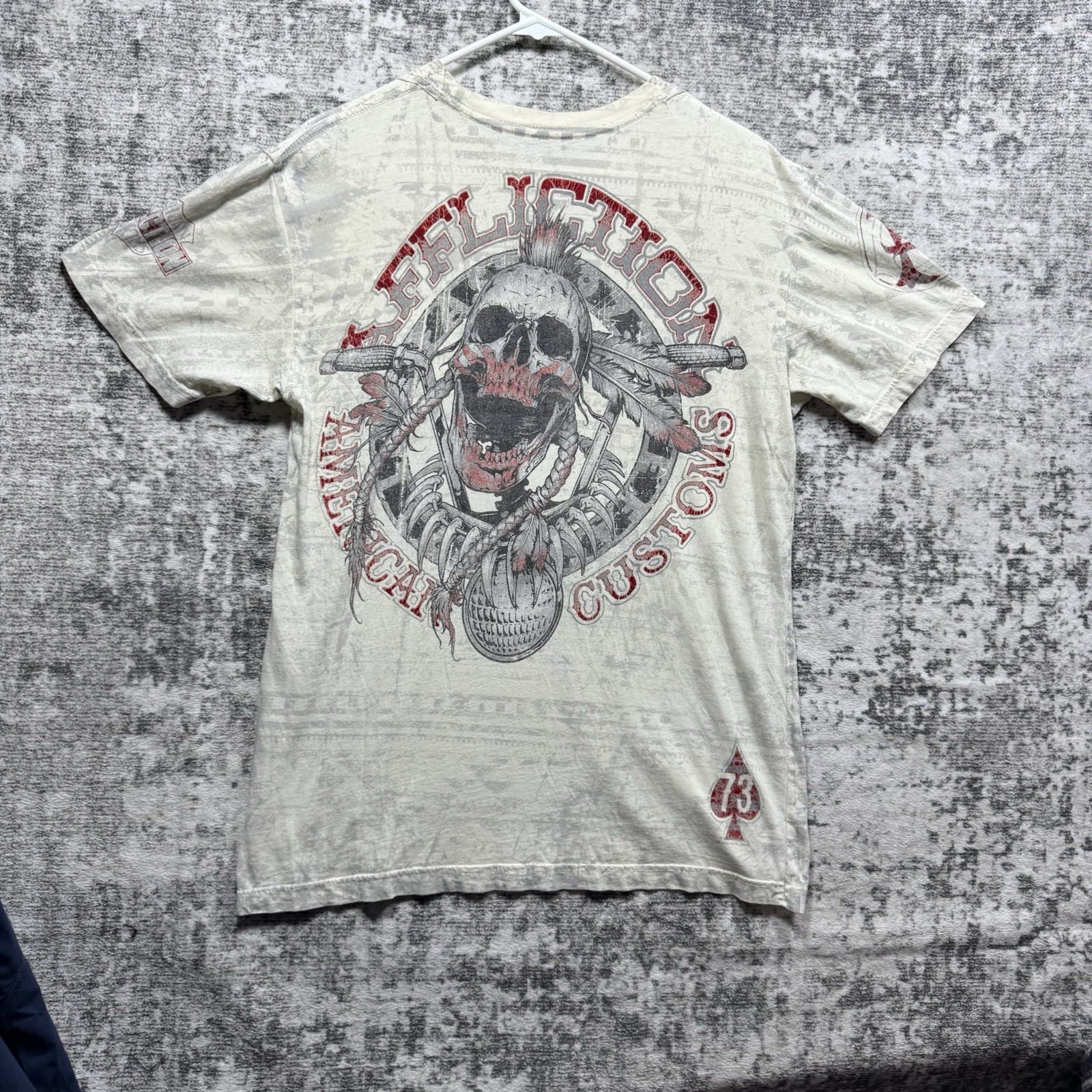 Vintage Y2K Affliction Mens M Live Fast American Custom Skull All Over Print