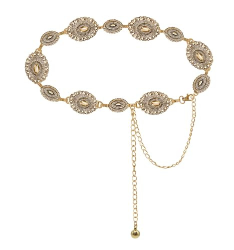 Western-Concho-Belt Length 51.1″ (29.5″+extended chain 21.6″) Black Golden