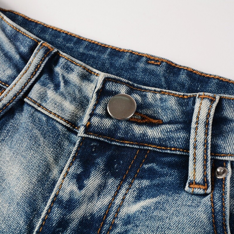 Men’s Slim Fit Stretch Denim Jeans with Paisley Patch Detail & Distressed Wash