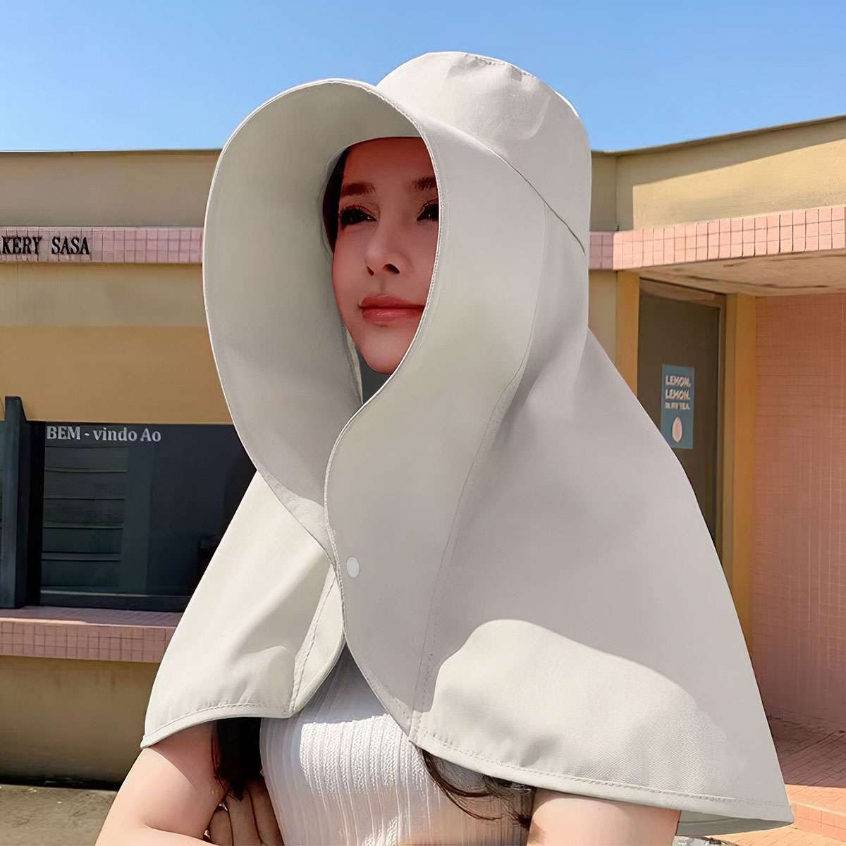 Summer Wide Brim Ponytail Sun Hat With Neck Flap For Women UV Protection Outdoor
