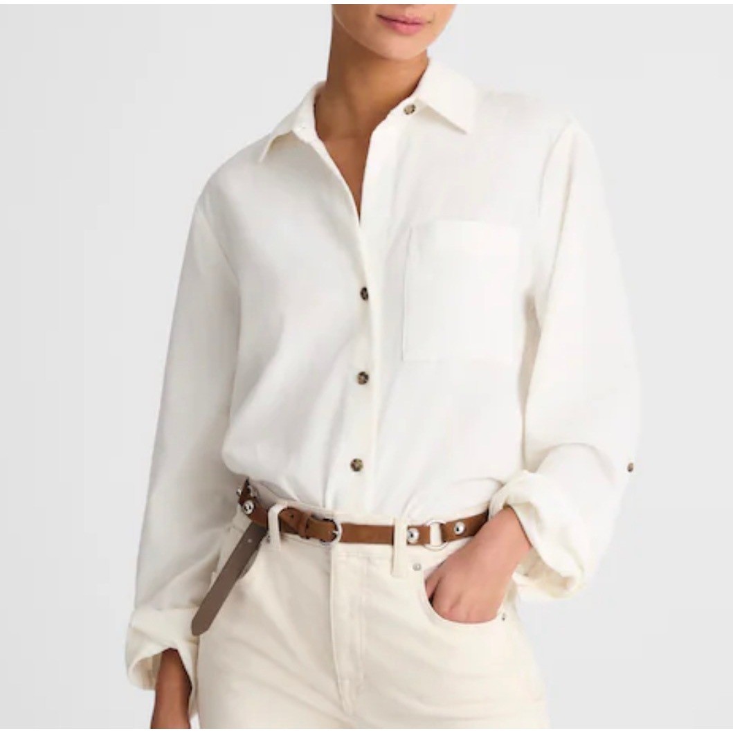 Madewell Womens Off White Corduroy Y-Neck Button Front Classic Shirt Medium New