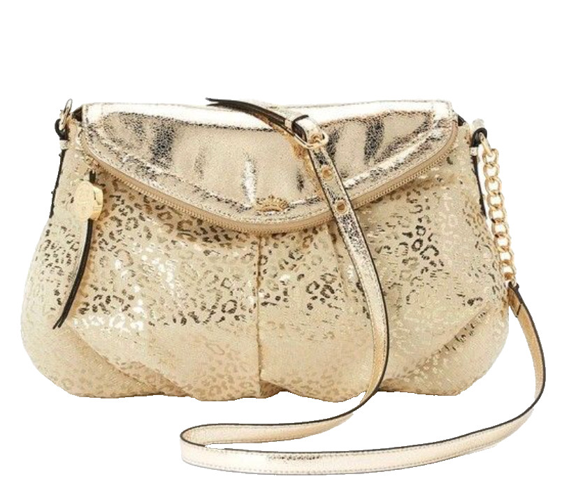 Juicy Couture Designer Gold Metallic Leopard Traveler Crossbody Handbag Purse