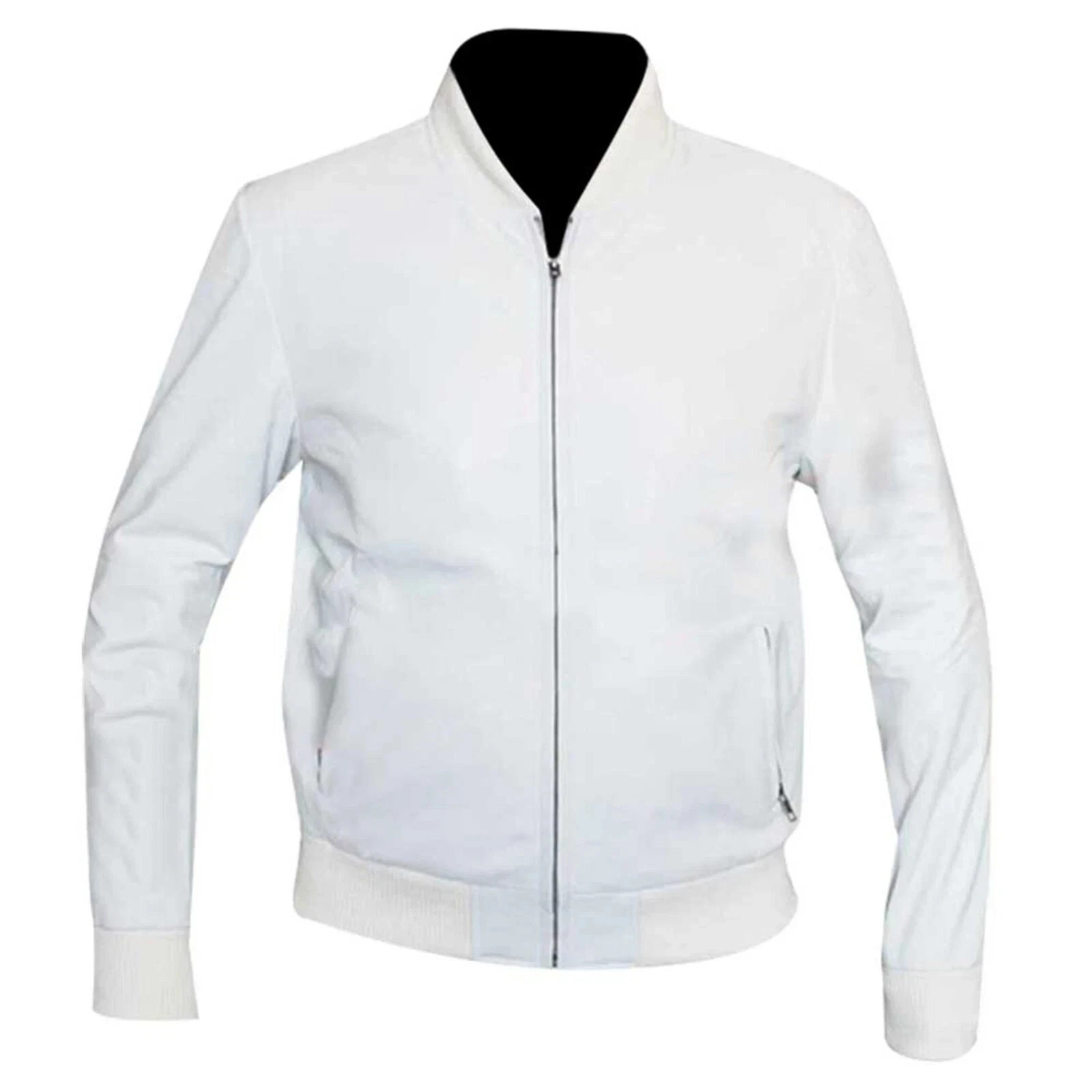 White Leather Bomber Men Jacket 100% Genuine Casual Leather Jacket