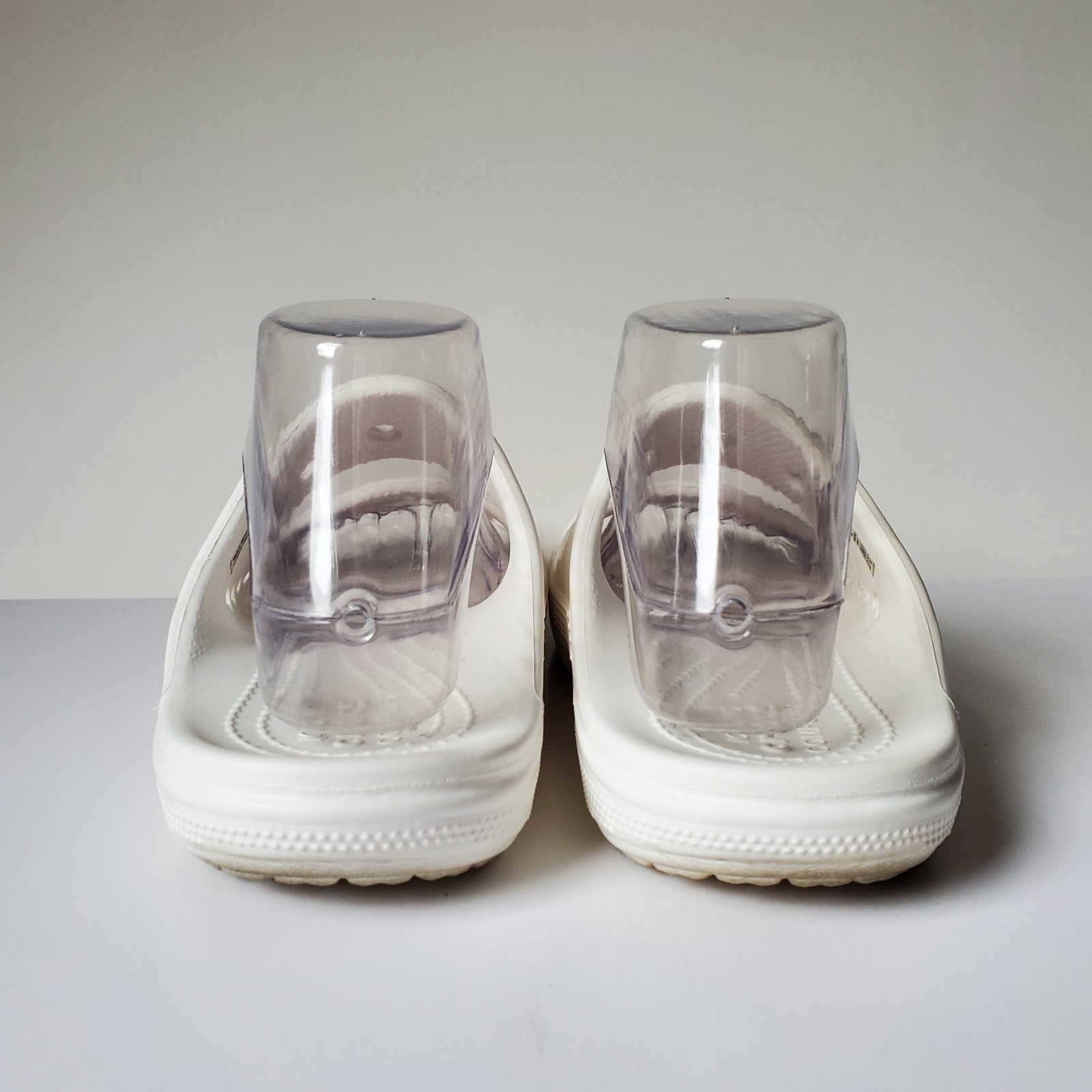 Crocs Baya Slide Sandals Unisex Women 7 Men 5 Spellout Slip-On White Two 2 Strap