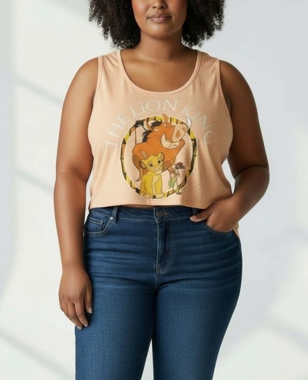Disney The Lion King Womens Tank Top XXL Orange Simba Timon Pumbaa Graphic Sleev