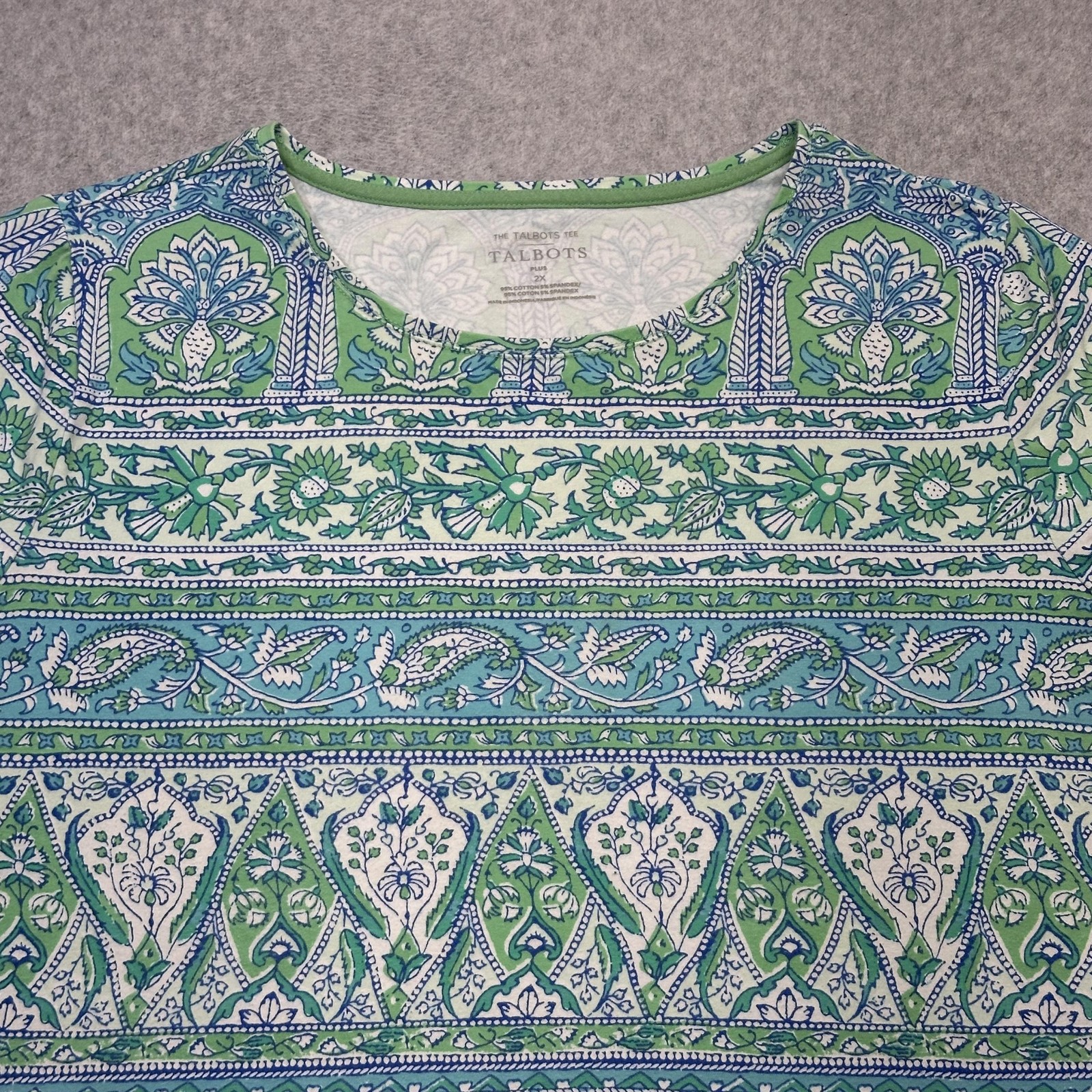 Talbots Tee Shirt Womens Plus 2X Blue Floral Print Short Sleeve Crewneck Top