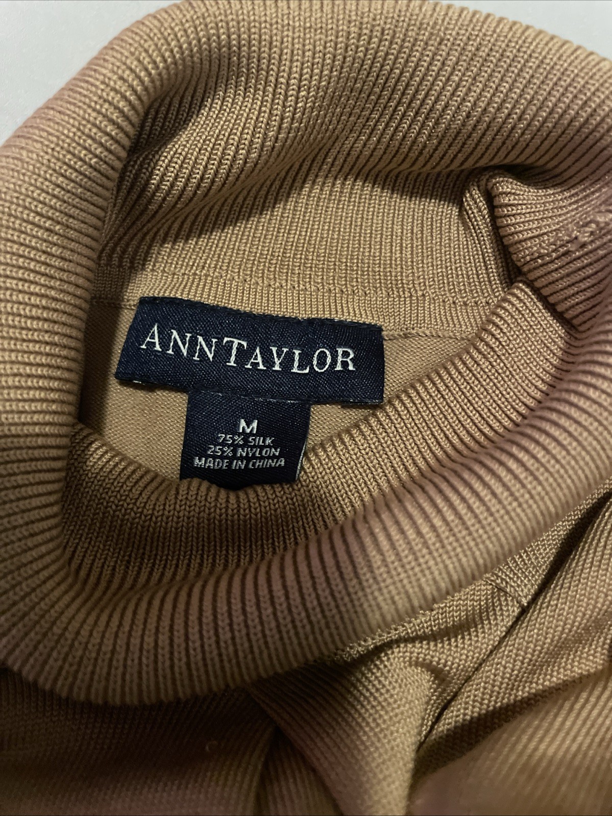 Ann Taylor Turtle Neck Silk/Nylon Top Tan Sz M