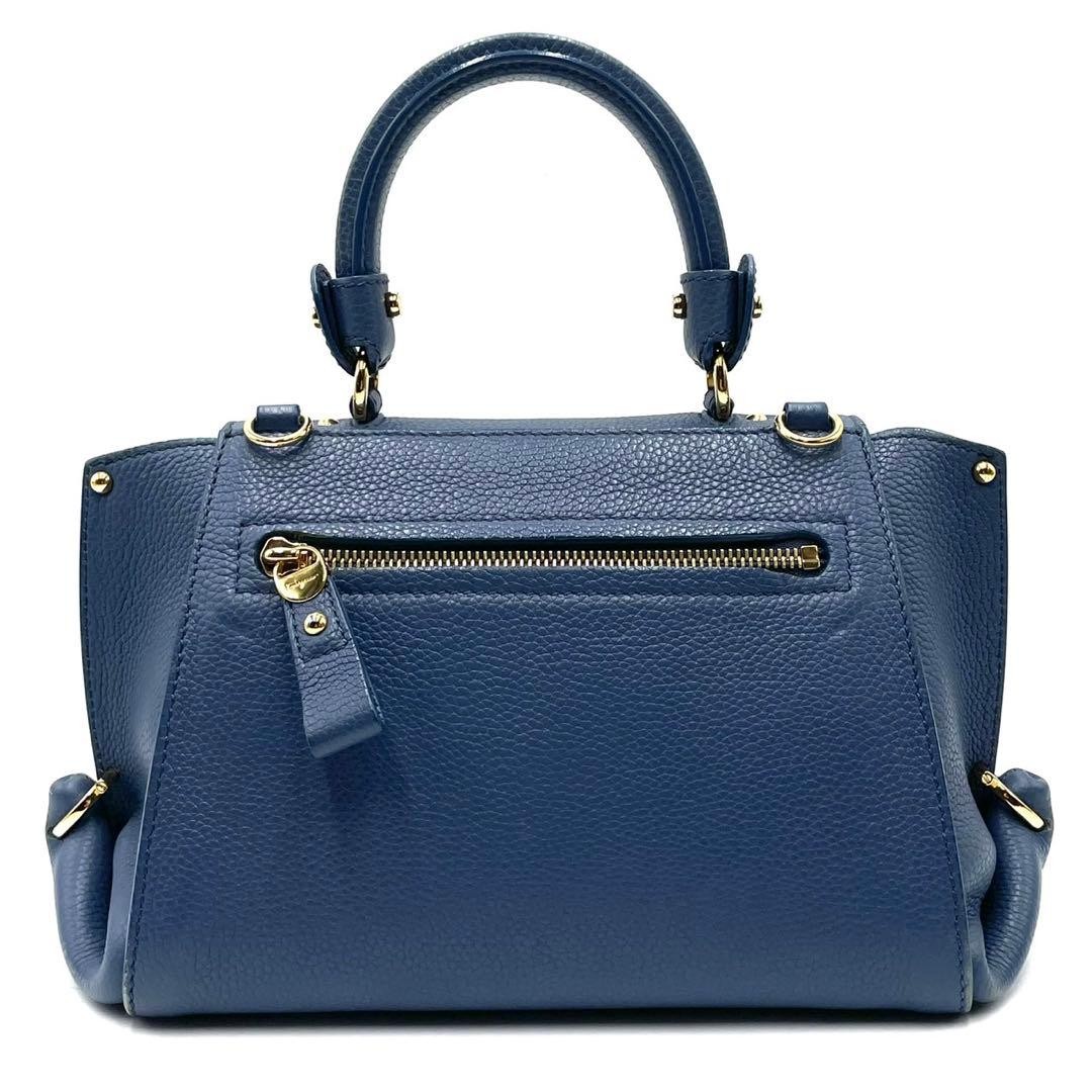 Salvatore Ferragamo Sofia 2way Gancini Leather Handle Crossbody Blue Gold Auth