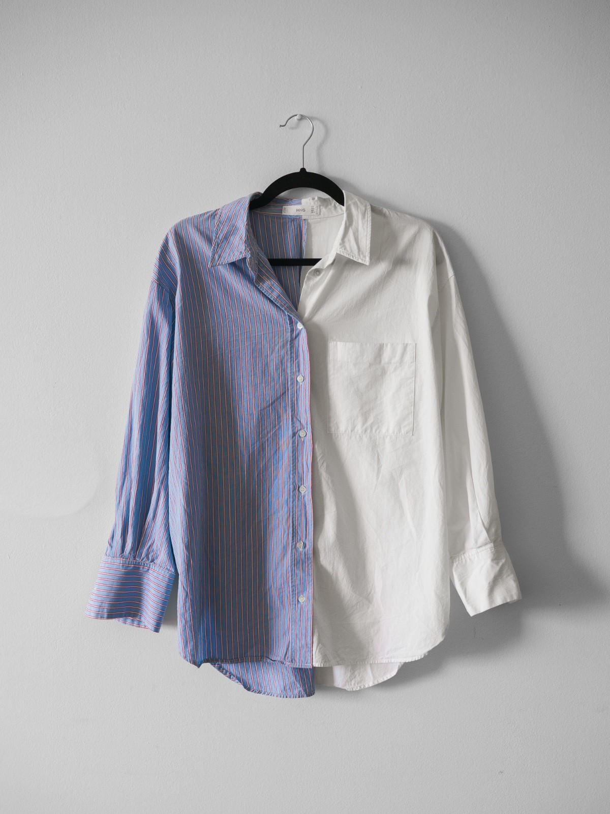 Mango Women’s White and Striped Blue 100% Cotton Shirt