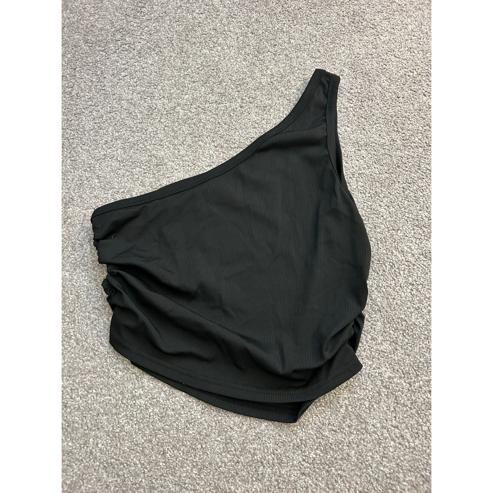 SHEIN One Shoulder Tank Top Womens Small Black Excellent Ribbed Ruched Side