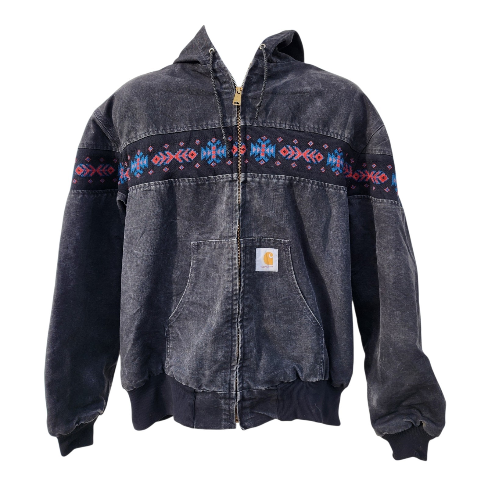 Vintage Carhartt Southwest Aztec Hooded Jacket JR0005 Mens XXL Black Made In USA