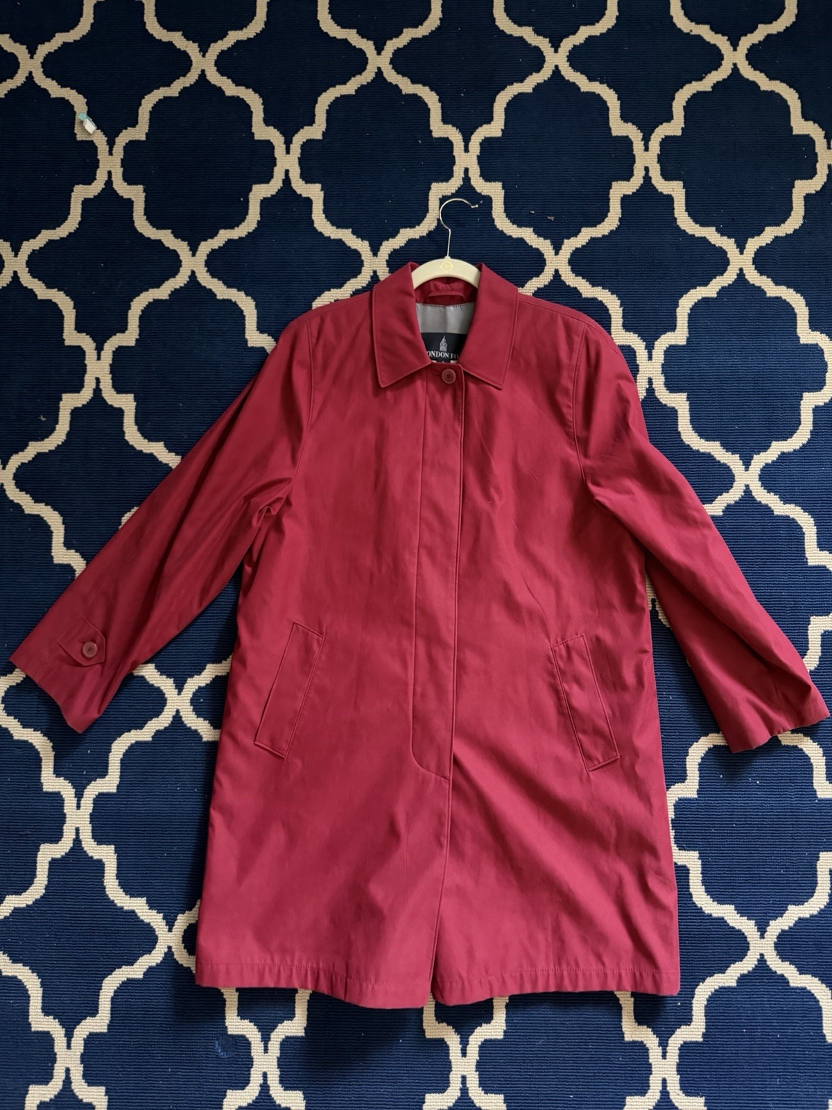 London Fog Women’s Red Trench Coat L Regular Mid-Length Button Front Lined
