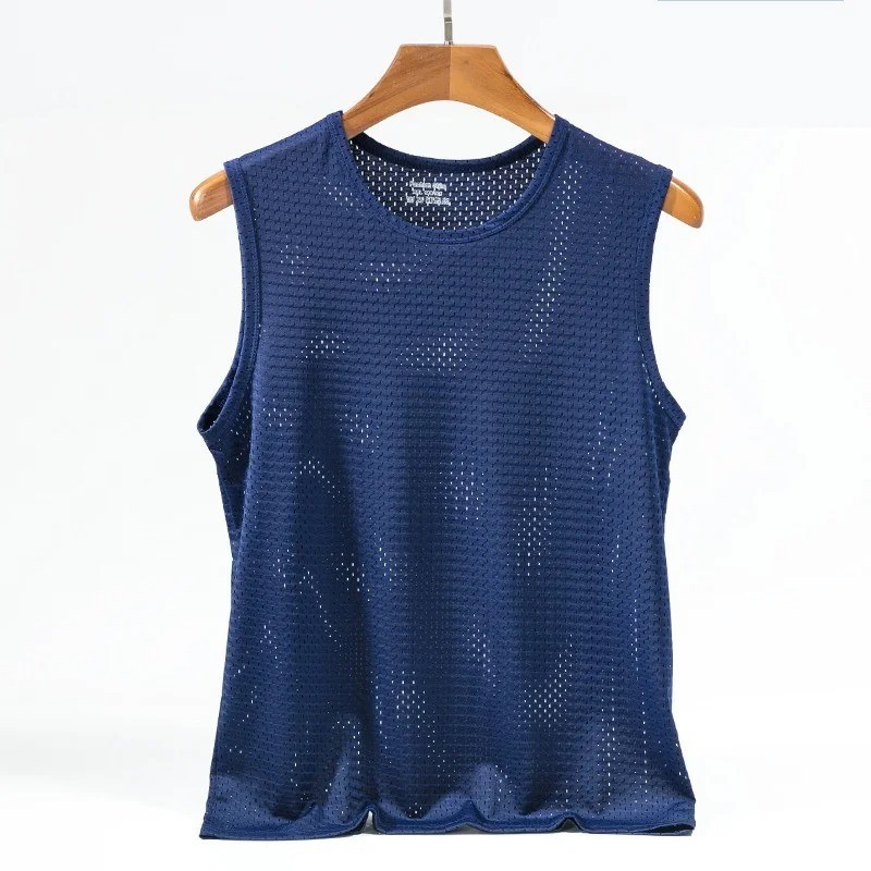 Men’s Ice Silk Mesh Tank Top Gym Stringer Fitness Vest Sleeveless Muscle Shirt