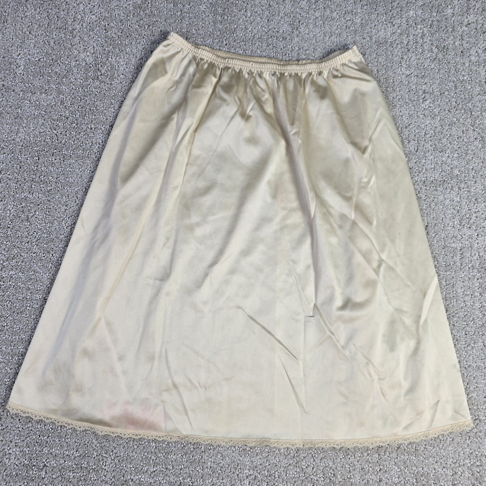 Vanity Fair S Vintage Slip Stretch Lace Slit Small Nylon USA Ivory Skirt READ