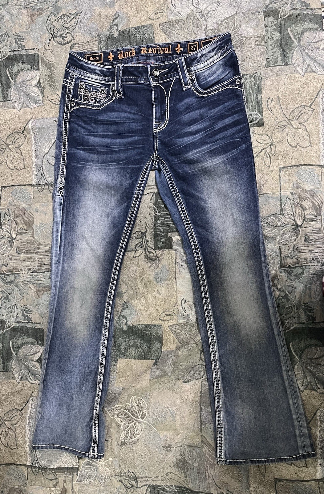 Rock Revival Nancy Mid Rise Bootcut Jeans Size 27 Embellished Pocket Y2K Denim