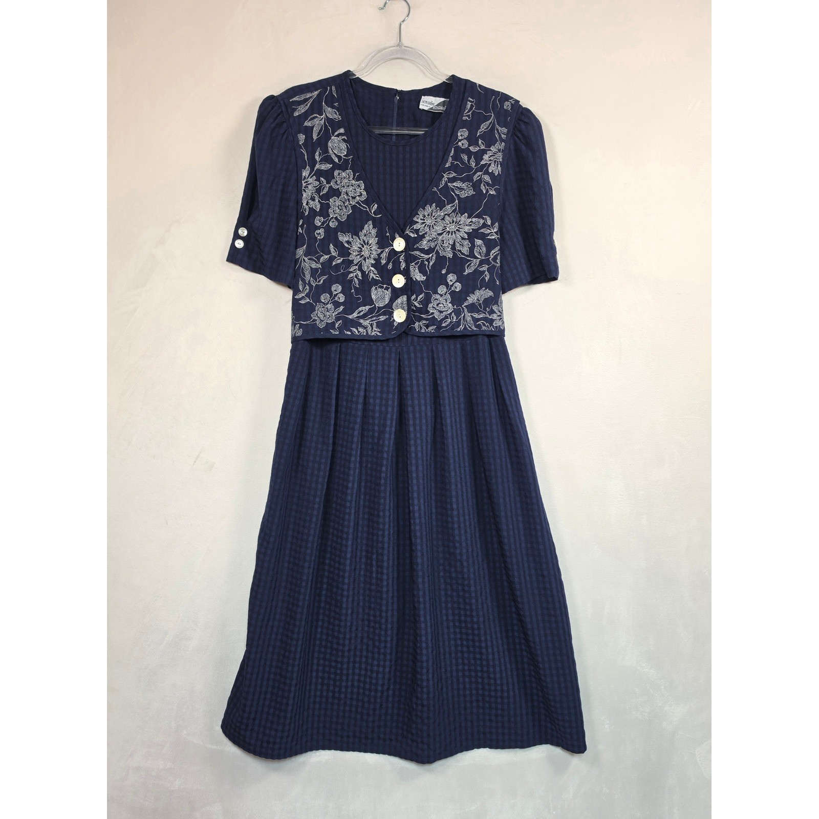 Vintage Sunshine Starshine Maxi Dress Women’s XL Navy Floral Cottagecore Prairie
