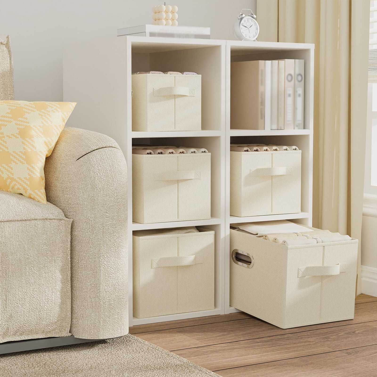 Collapsible Open Storage Baskets,13×9.1×7.9in,Beige,4 Pack | Storage Bins wit…