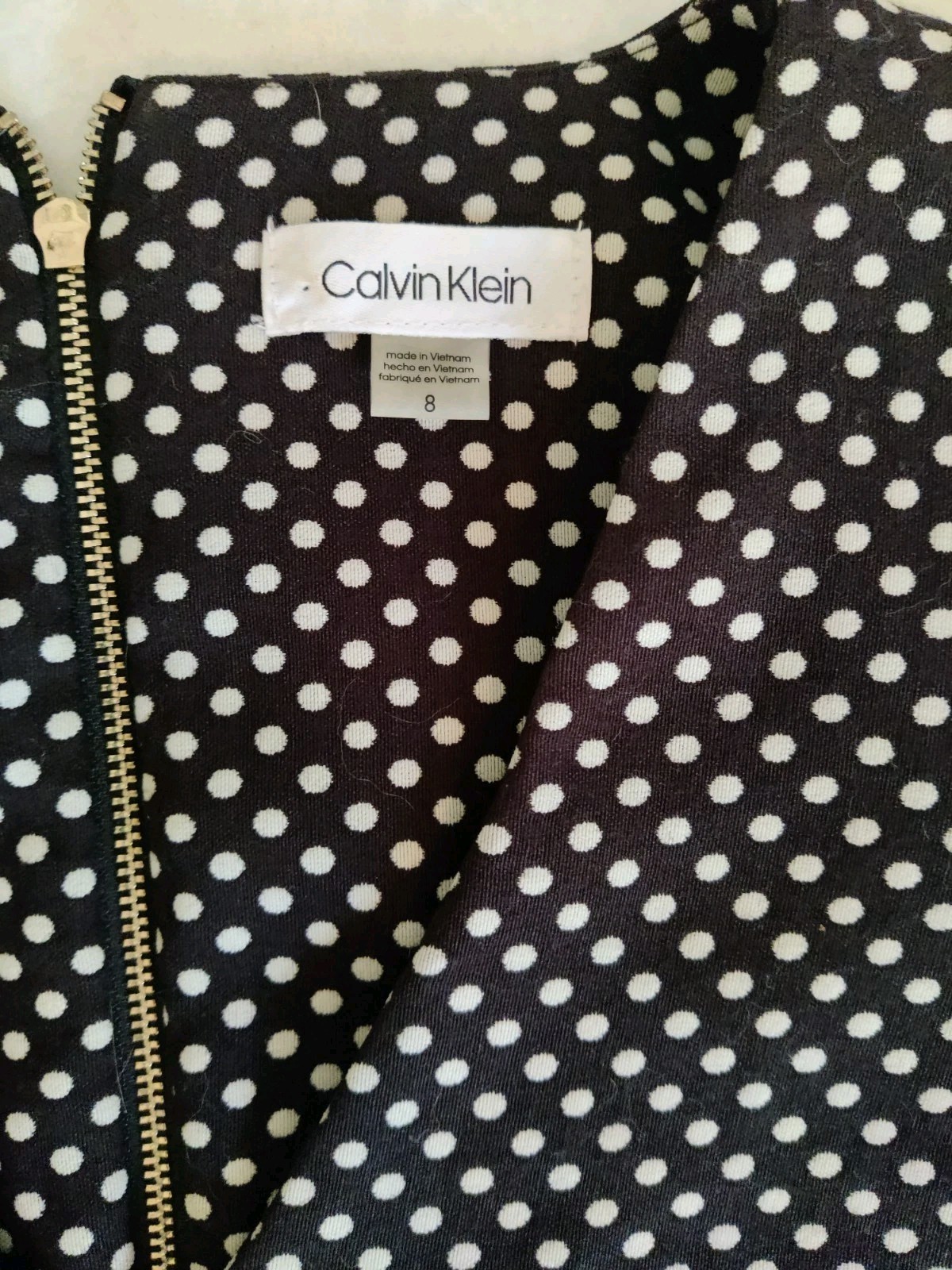 Calvin Klein Sheath Dress Black/White Polka Dot Puff Cap Sleeve Size 8