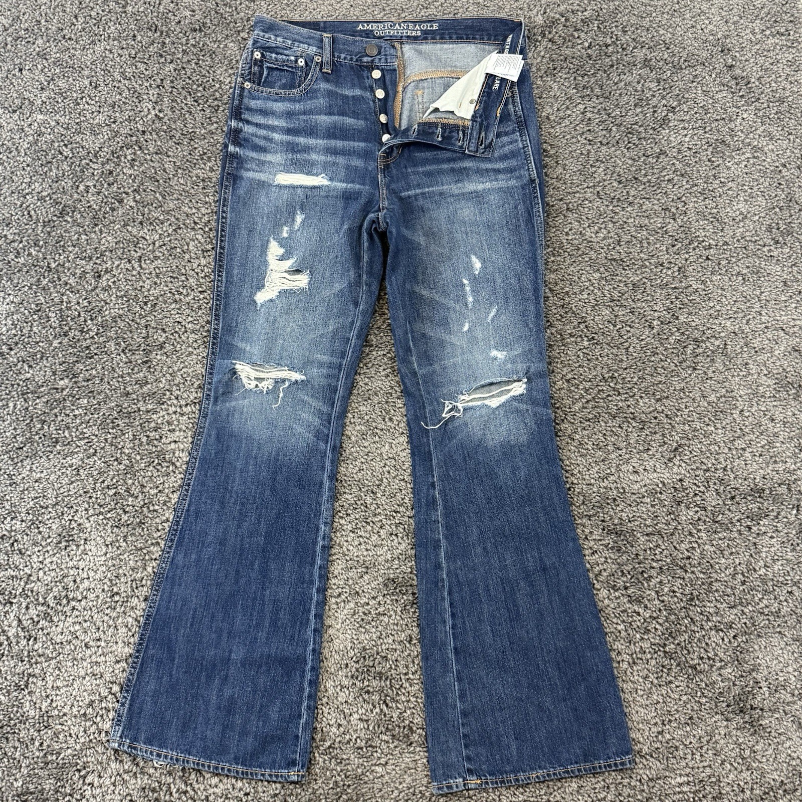 American Eagle Jeans Womens Vintage Hi Rise Flare 6 Reg Button Fly Distressed