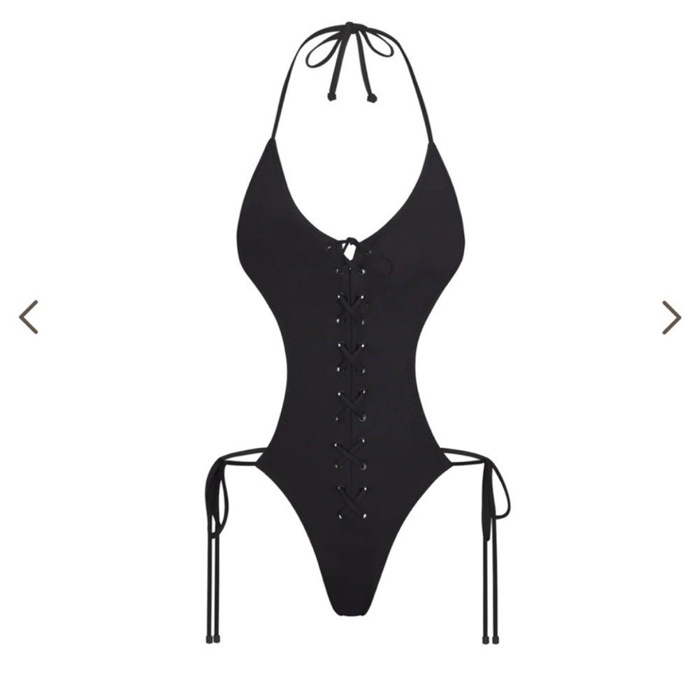 Skims lace up halter monokini onyx one piece swimsuit Large