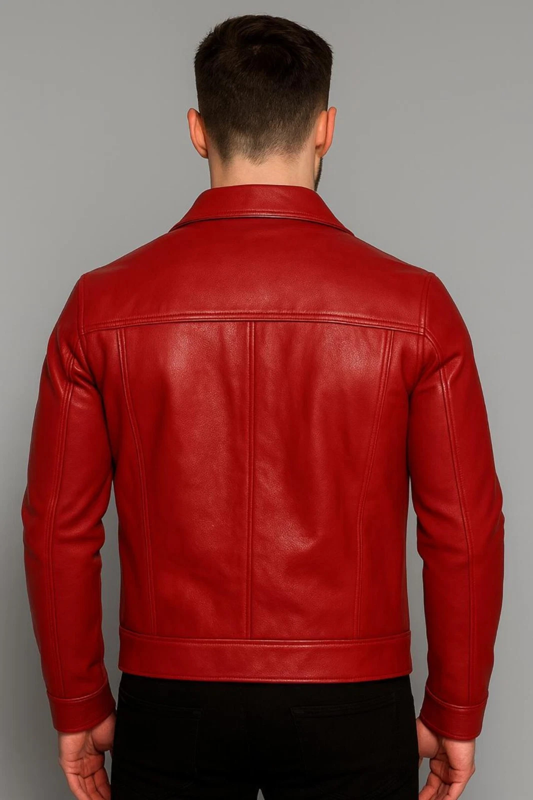 Leather Trucker Jacket for Men Red Pure Suede Custom Made Size S M L XXL 3XL