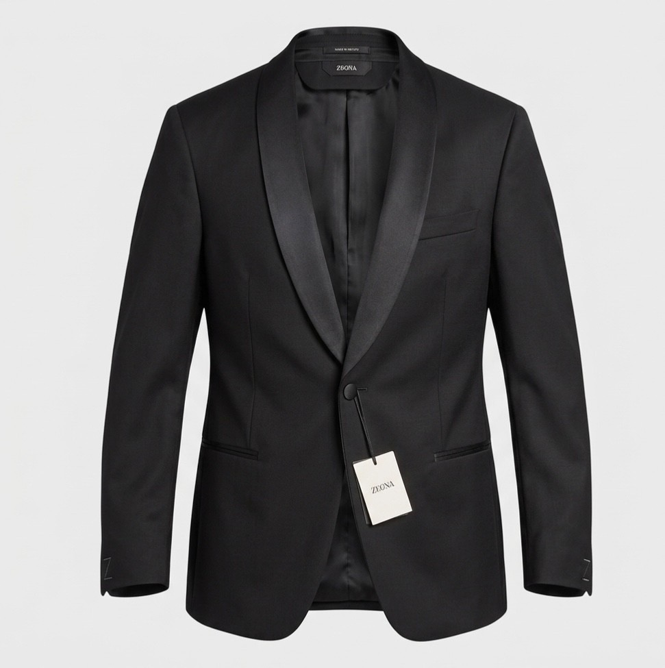 ZEGNA Black Tuxedo Blazer 50C Drop 8 Wool Mohair Satin Shawl Lapel Slim Fit NWT