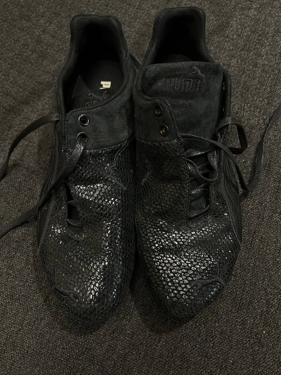 Vintage Puma Future Cat Low Black Reptile Skin Suede Sneakers Size 10.5
