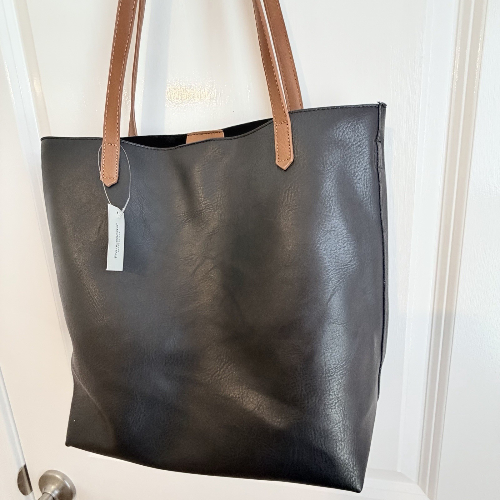 NWT Francesca’s Black Tote Bag Large Shoulder Purse w/ Crossbody Strap