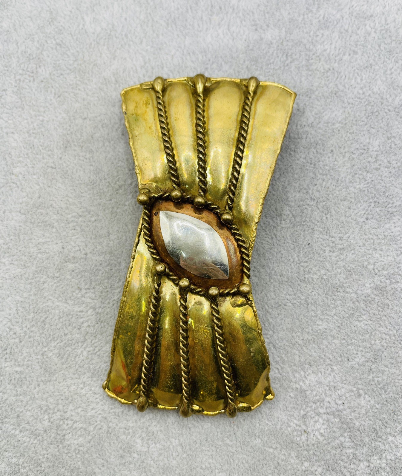 Vintage Artisan Brutalist Belt Buckle Mixed Metal Modernist Abstract Statement