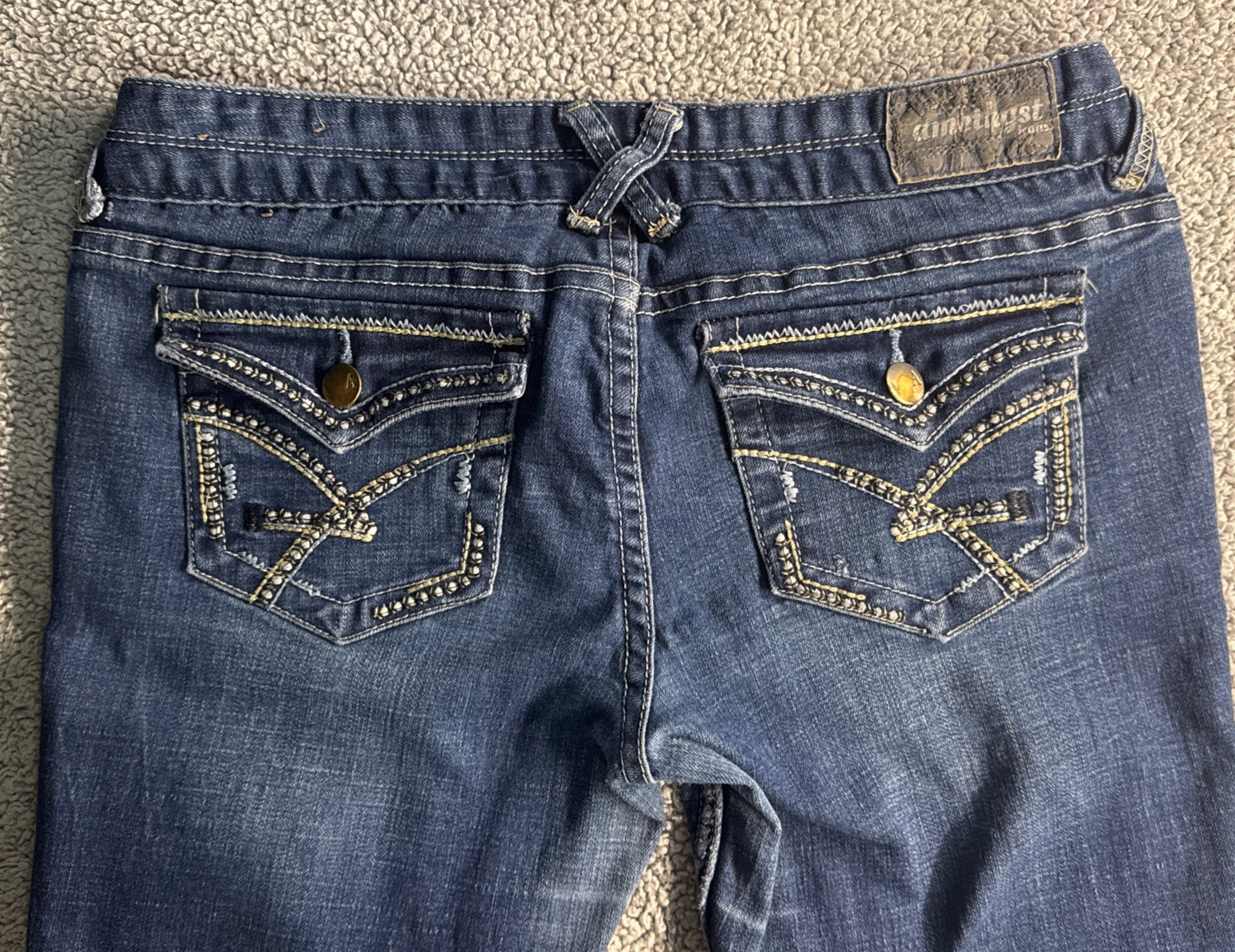Amethyst Jeans Women’s Size 7 Reg-Blue Denim Straight Leg Bold Stitching 30.5”L