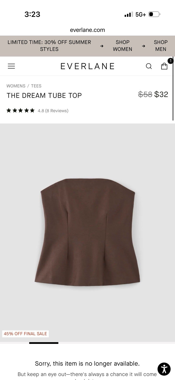 Everlane The Dream Tube Top – Brown Strapless Top xxs/00.