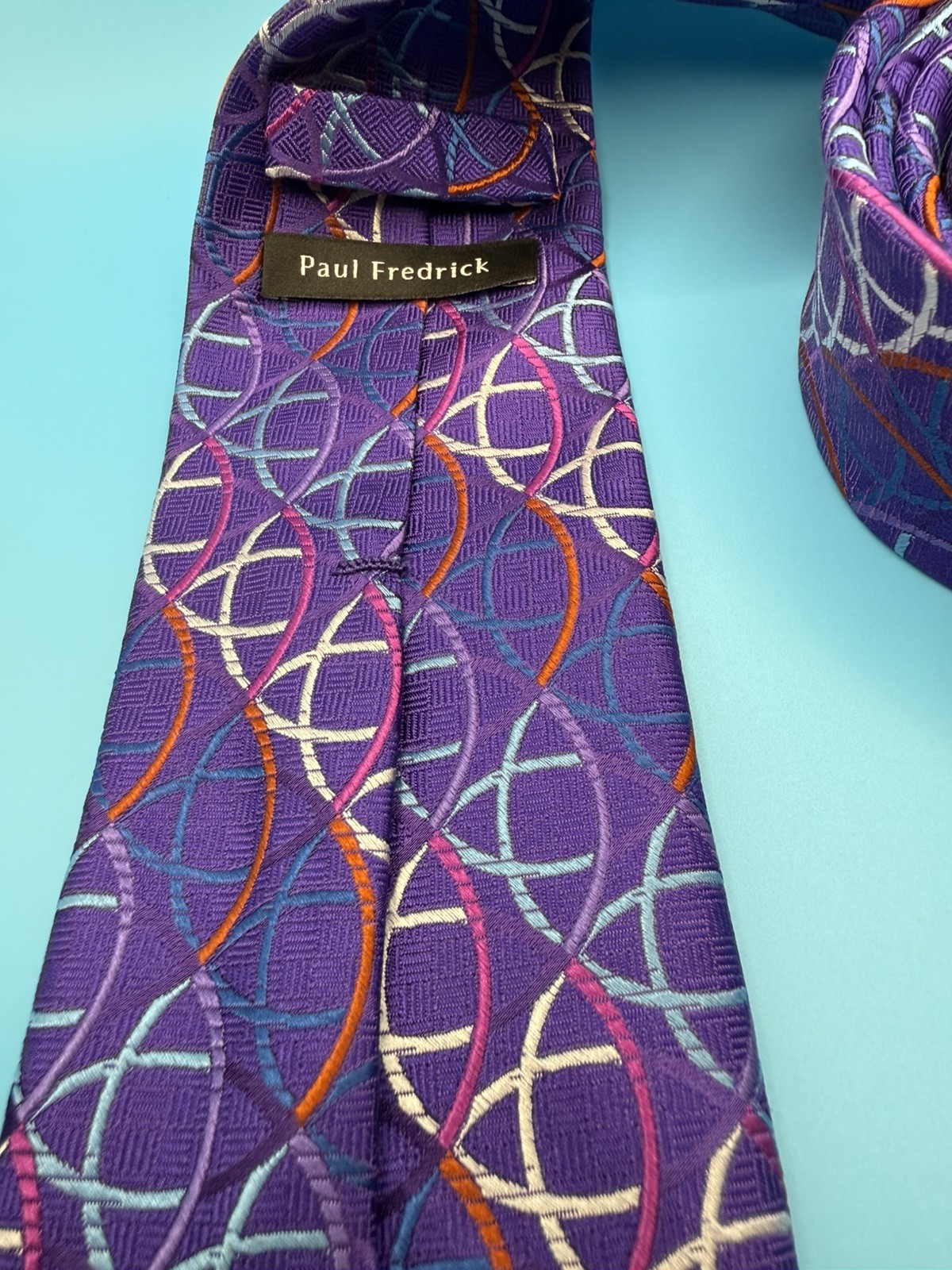 Paul Fredrick Silk Tie Necktie Purple Club Crest Heraldic Made in Italy 58×3.25