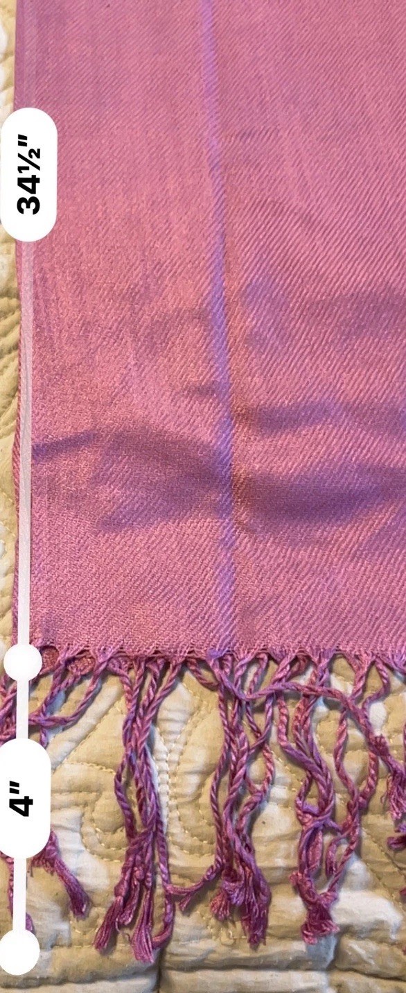 100% Pashmina Scarf Wrap Shawl Purple Sheen 4” Fringe 69”x 27.5” Approx Tag New