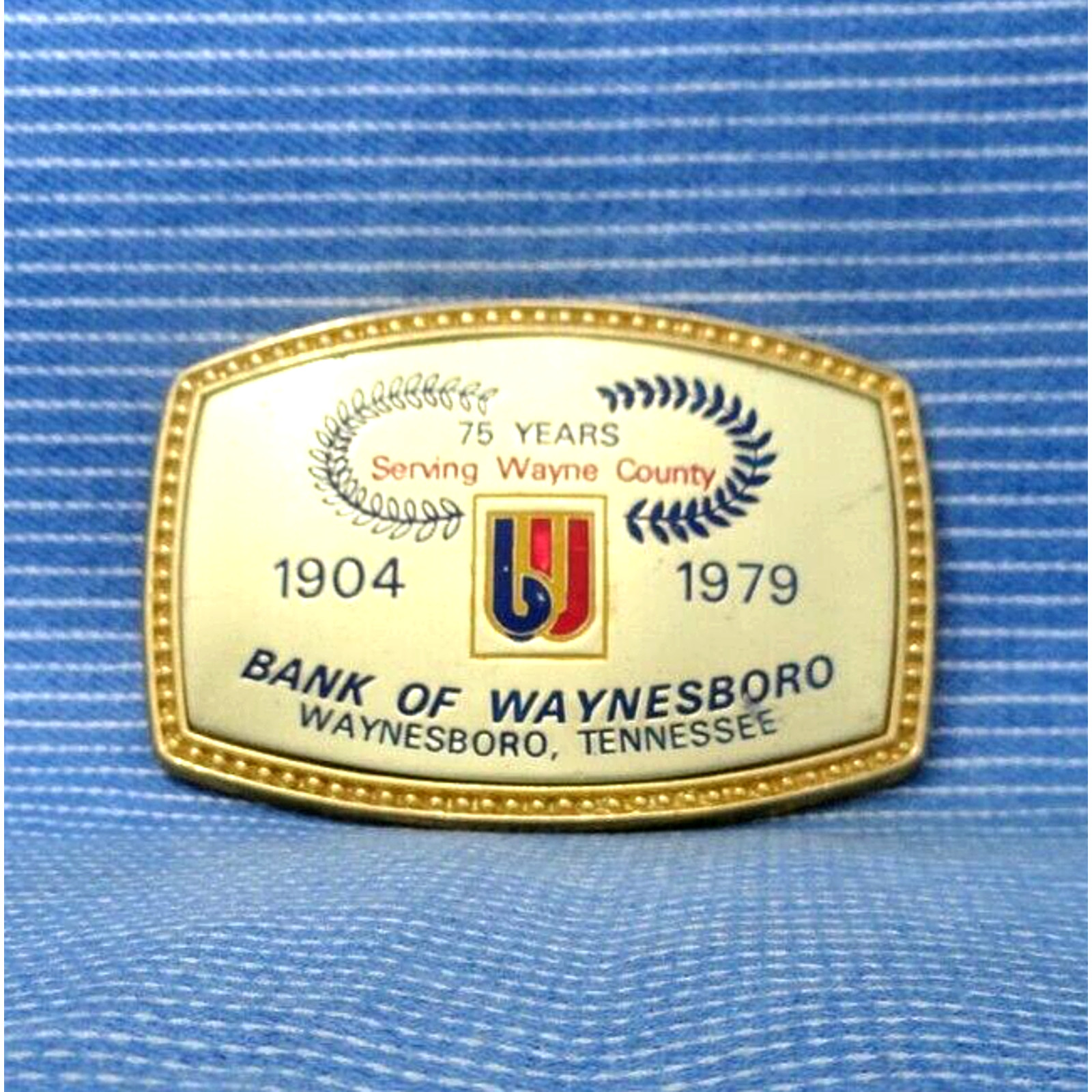 Bank Of Waynesboro Tennessee Belt Buckle 75 Years Wayne County Vtg 70s IN.TYC106