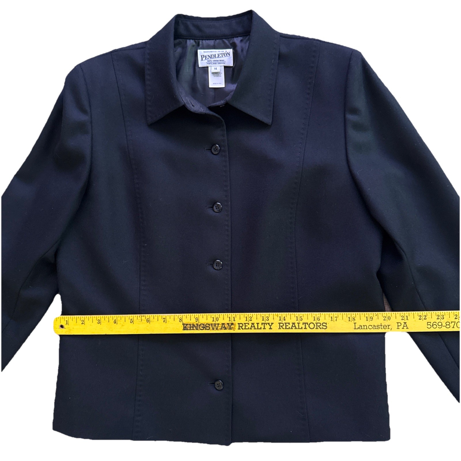 VTG Pendleton Virgin Wool Jacket Womens Sz 14 Black Classic Button Up Blazer USA