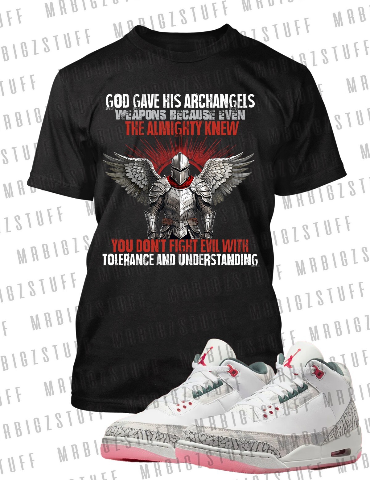 Men Winged Warrior Archangle 8XLB Big Tall Tee Shirt Greystone Graphic T J3