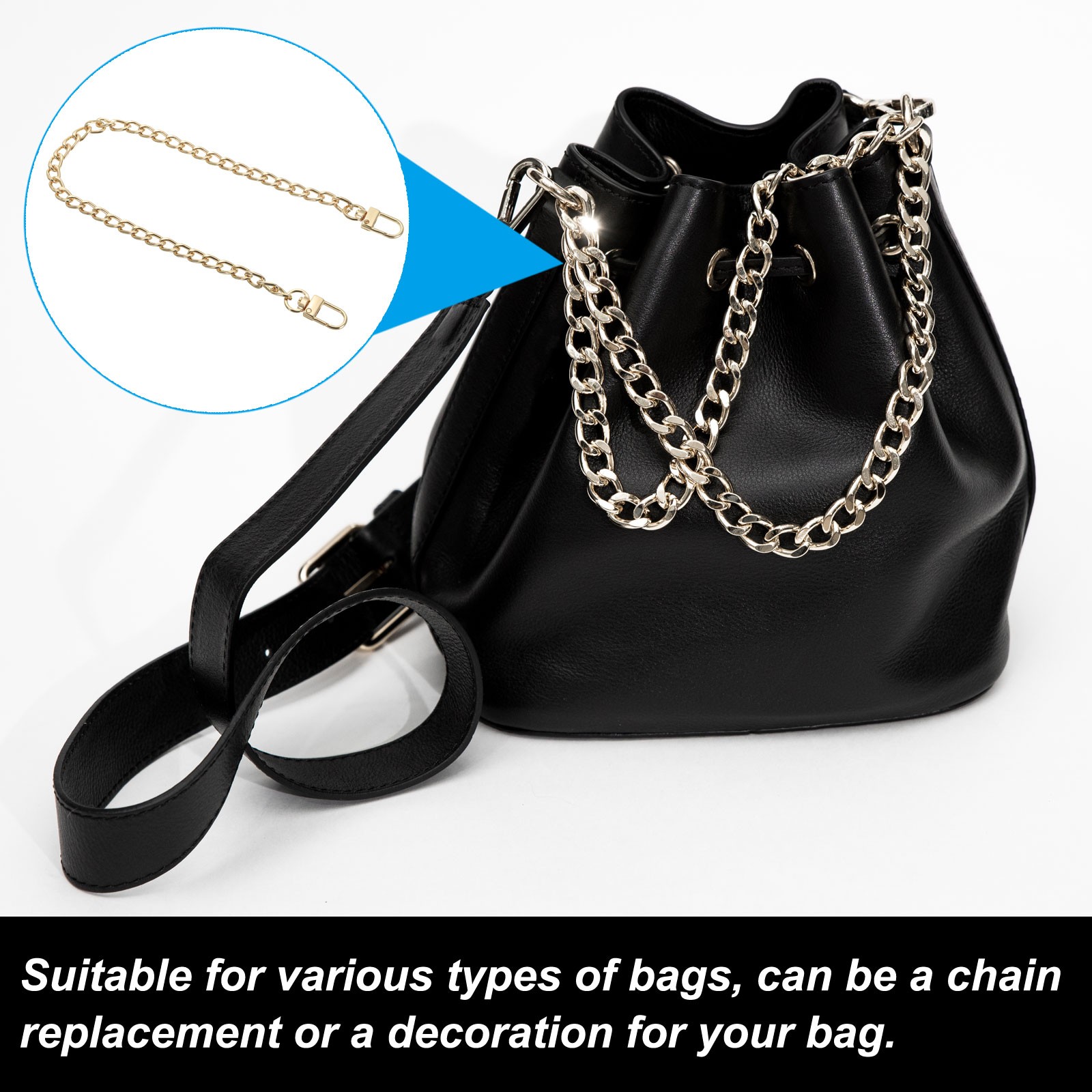 Purse Flat Chain Strap 16″ for DIY Purse Handbag Clutch Light Gold