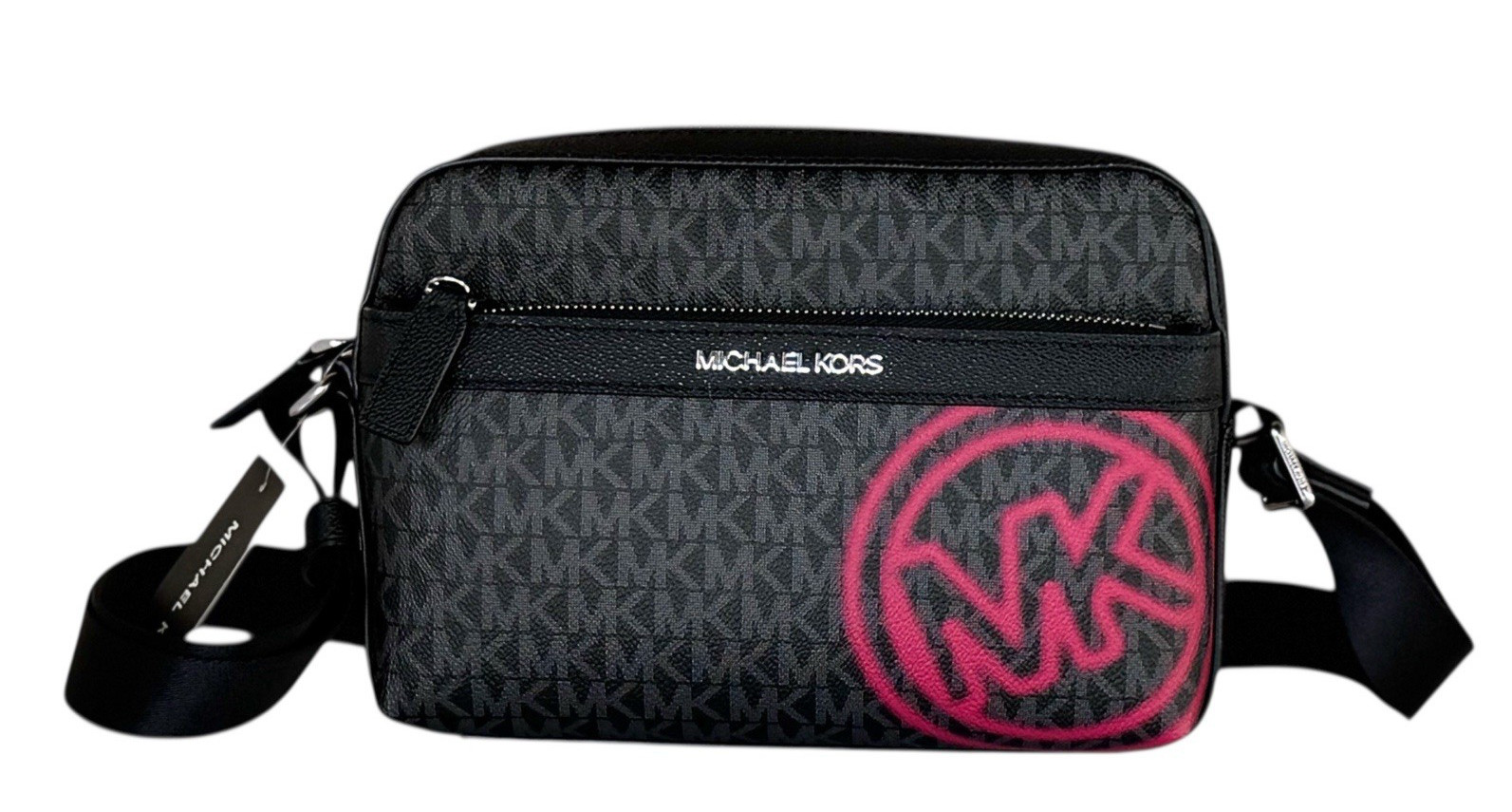 Michael Kors Cooper Utility Crossbody Flight Bag MK Black/Dark Raspberry