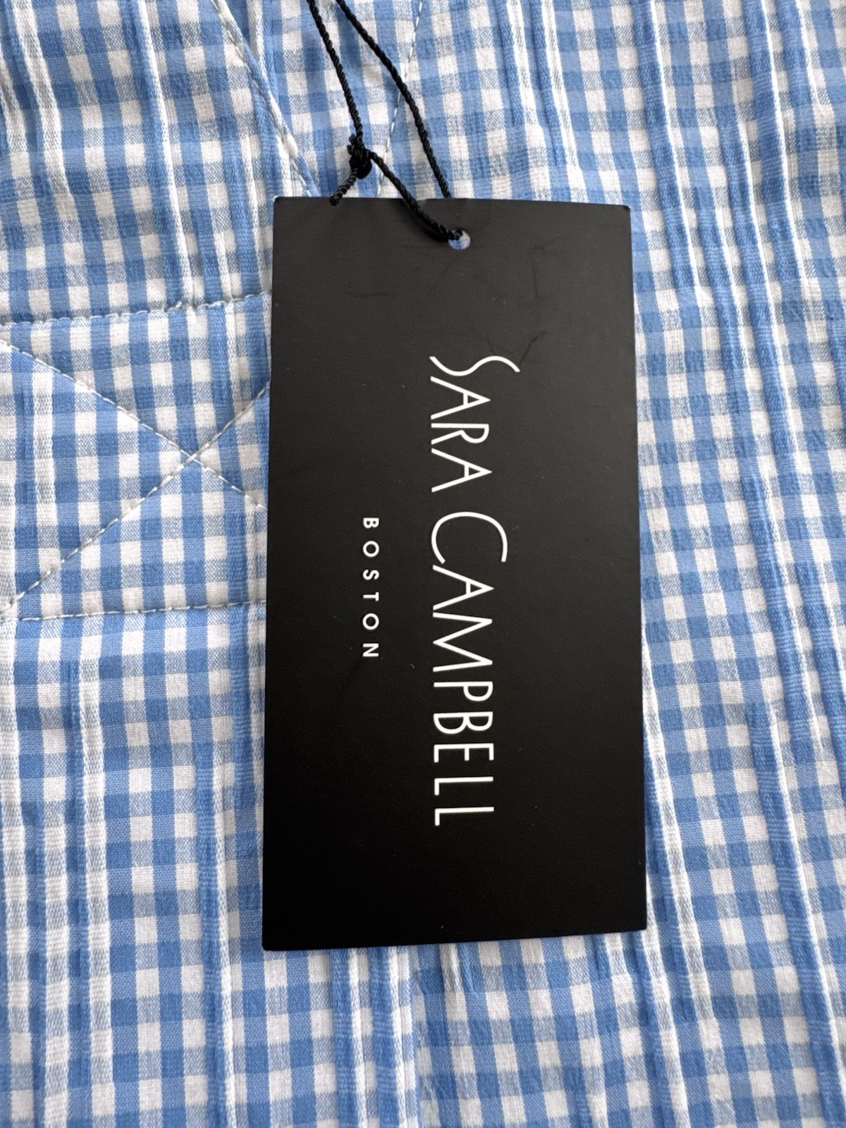 Womens Sara Campbell Aline Ruffle Neck Sleeveless Dress NWT BlueWhite Gingham XS