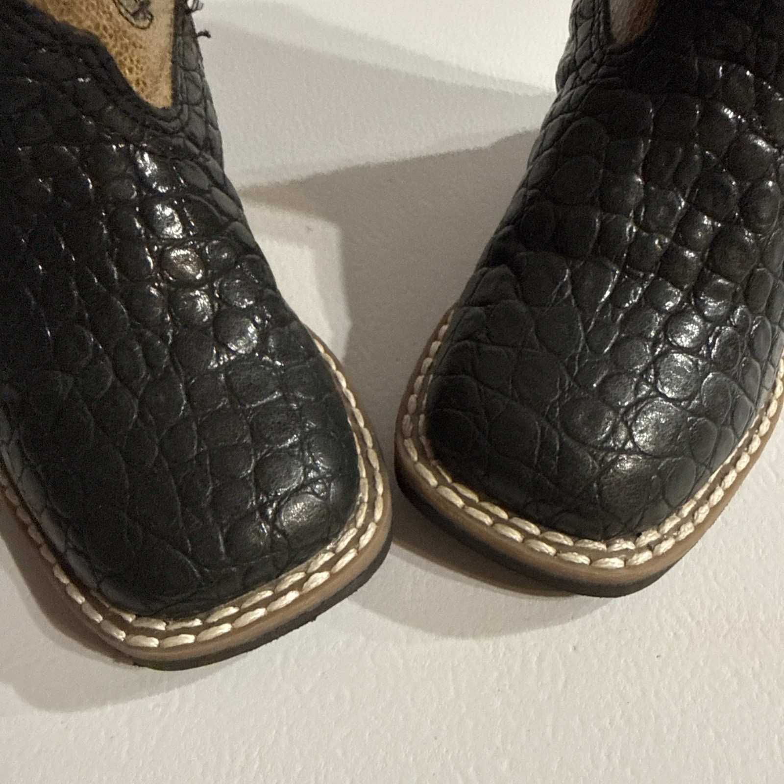 Old West Alligator Print Western Toddler Boots Size 5.5-D Black Brown EUC Cute!