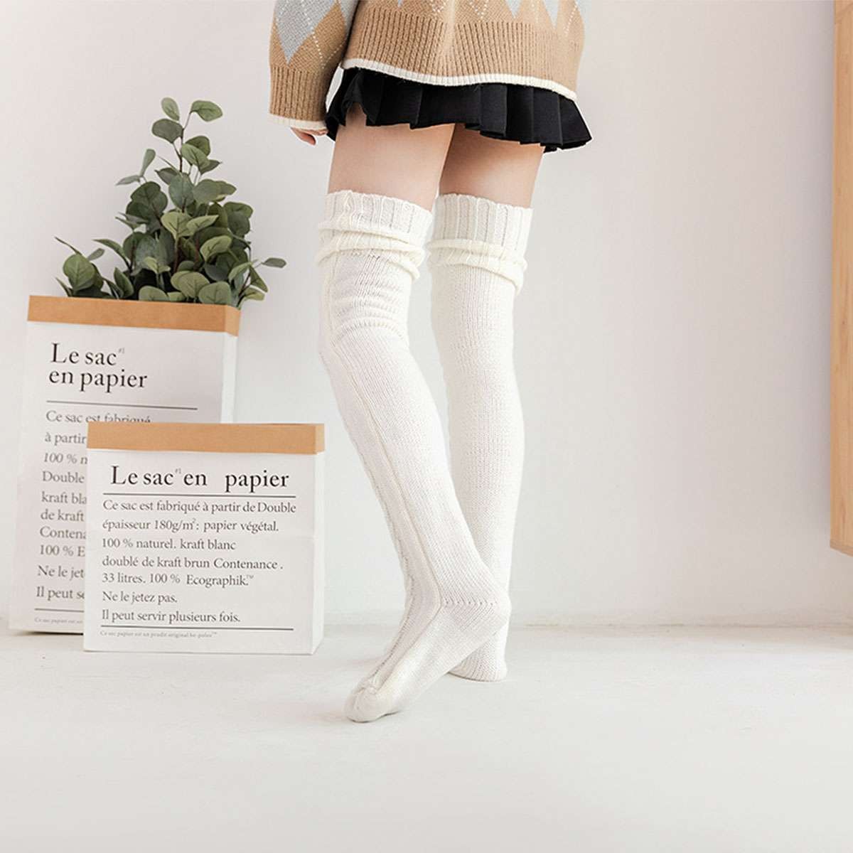 Long Socks Warm Over Knee High Wool Knitted Thick Stockings Thigh Winter Women