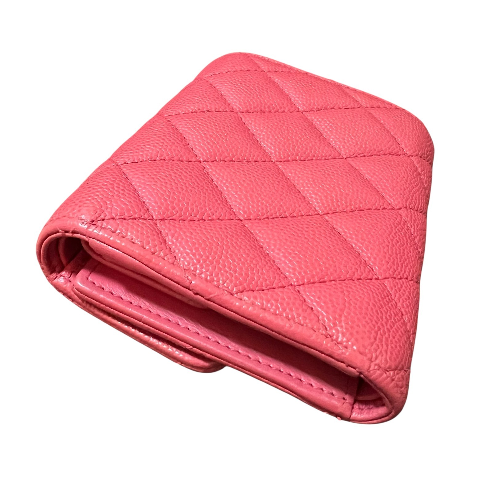 CHANEL Pink Caviar Skin Matelasse CC Logo Flap Tri-fold Small Flap Wallet