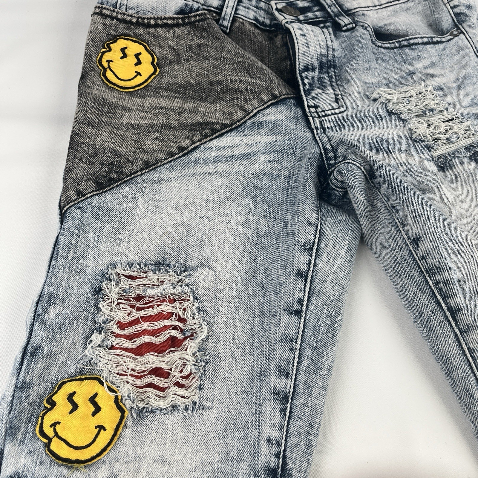 Rue 21 Jeans Men’s 28×30 Skinny Supreme Grunge Hippie Moto Acid Wash Patches