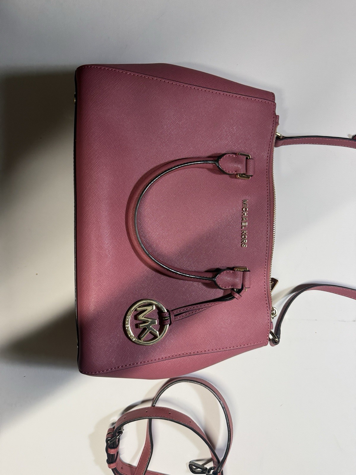 Michael Kors Savannah Large Satchel Pink Leather Crossbody Purse Handbag